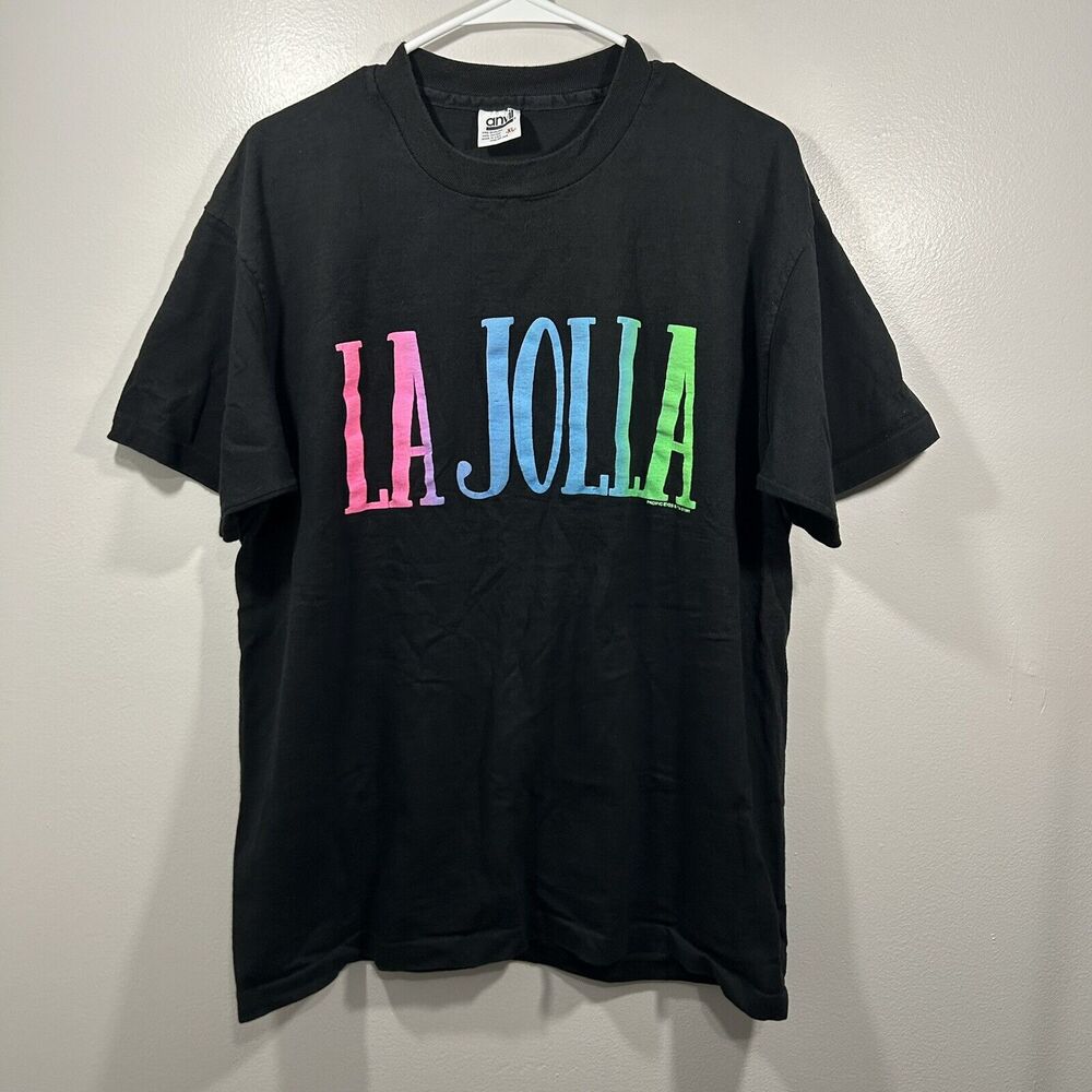 VTG La Jolla T-Shirt Size XL Pacific Eyes &T’s 1991 Single Stitch Black USA